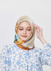 Amber Garden Silk Hijab - Autumn Bloom by Minnaba
